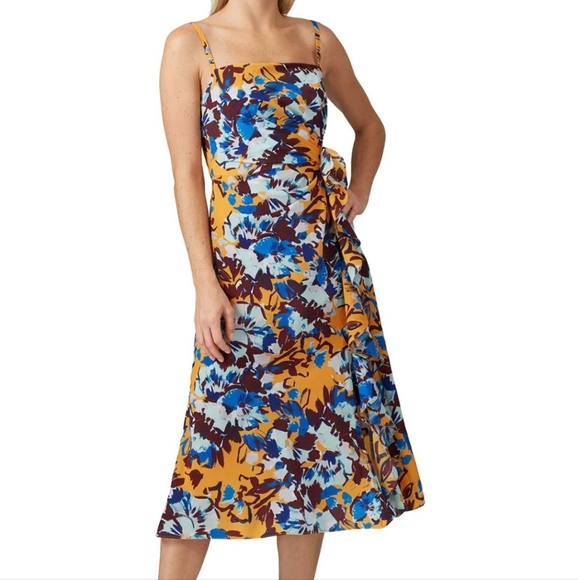 Prabal Gurung Ochre Floral Side RuffleRent The Runway Midi Dress Size 12 - Picture 1 of 15